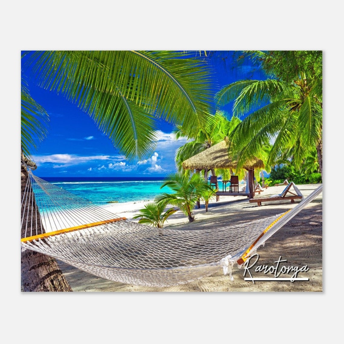 Rarotonga Tropical Beach Hammock Palms Turquoise Ocean Poster