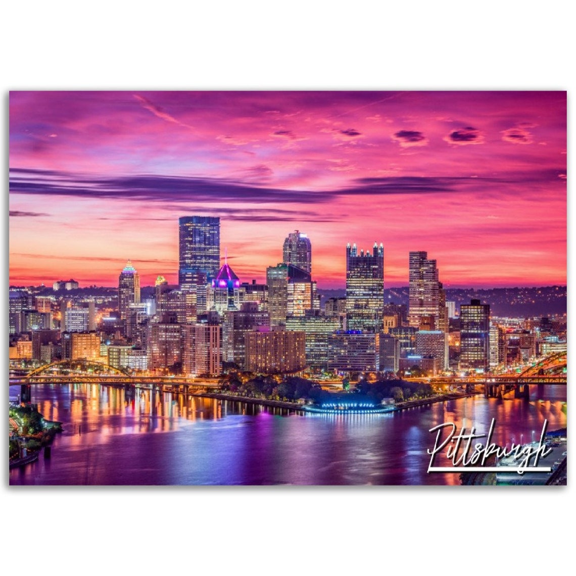 Pittsburgh Skyline Poster Pennsylvania Travel Print Home Decor