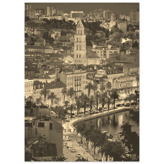 Vintage Split Croatia Poster Sepia Coastal City Art