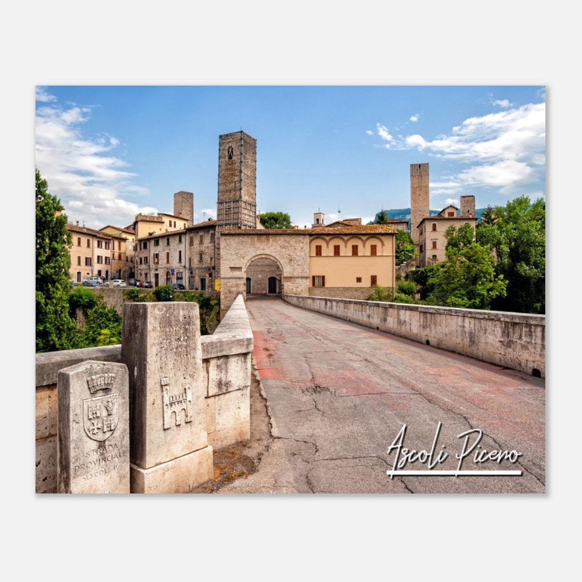 Ascoli Piceno Italy Medieval Town Towers Stone Bridge Travel Poster