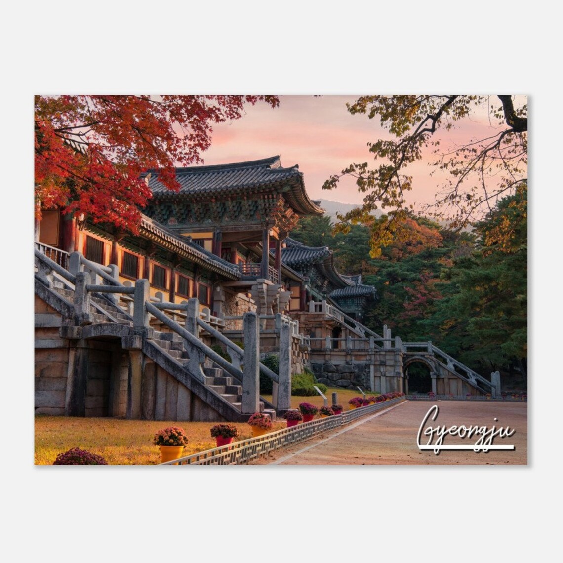 Gyeongju South Korea Historic Temple Autumn Sunset Travel Photo Poster