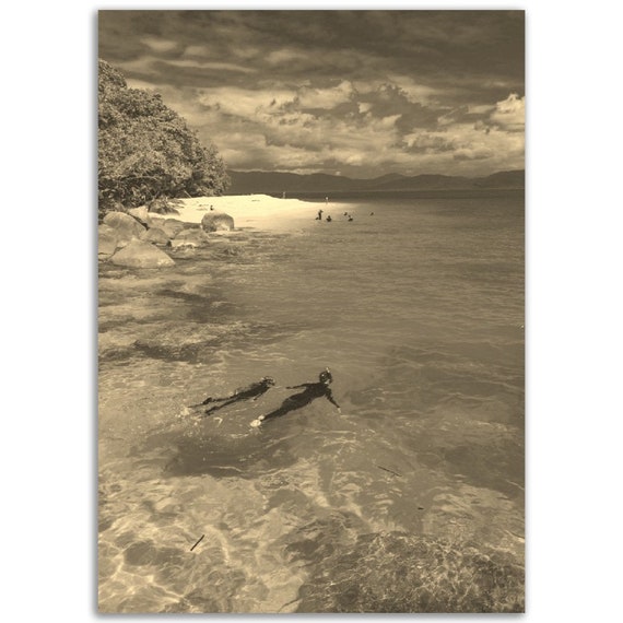 Great Barrier Reef Australia Poster Vintage Print Retro Tropical Sepia Photo Gift Wall Art Home Decor Vertical