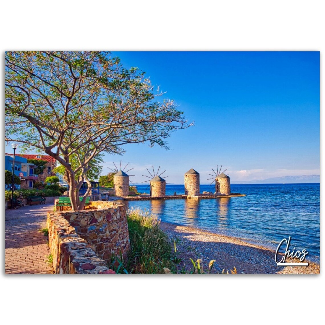 Chios Greece Island Windmills Seaside Travel Photography Poster
