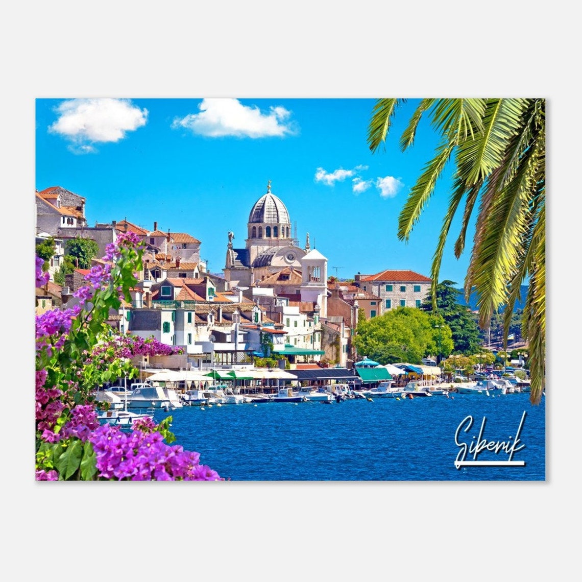 Sibenik Croatia Coastal Town Cathedral Dome Harbor Travel Poster