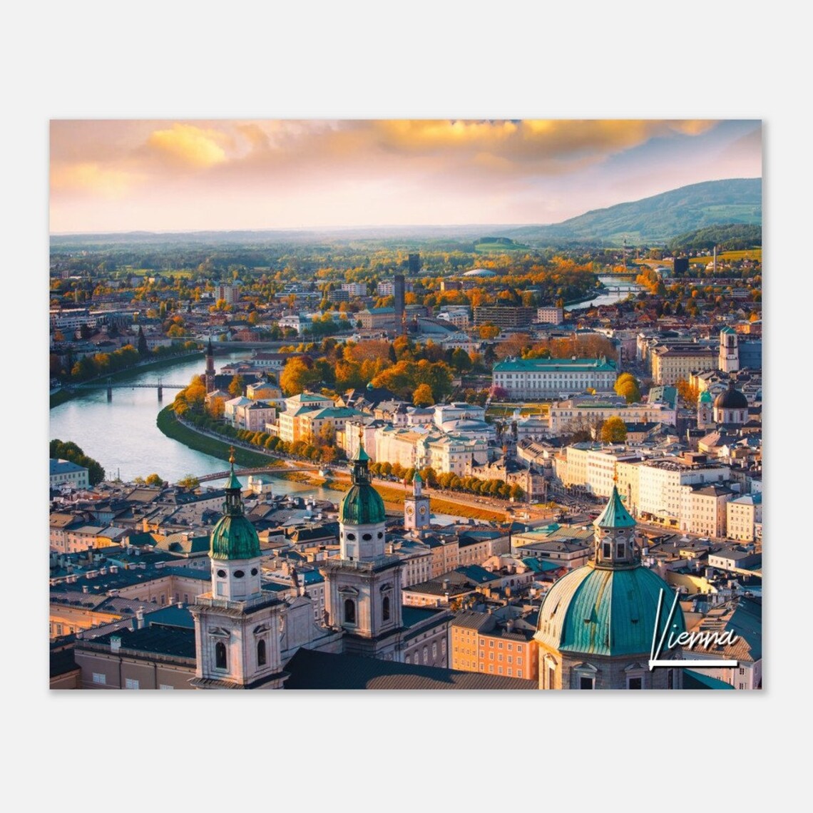 Salzburg Austria Old Town Cathedral River View Travel Poster