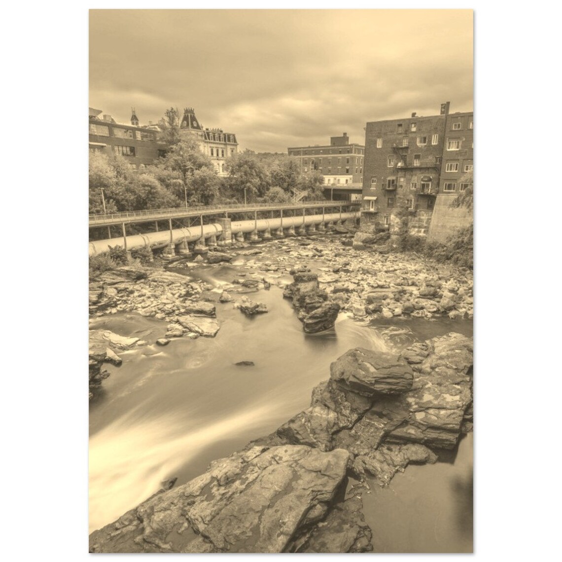 Sherbrooke Canada Vintage Sepia River Dam Historic Photo Poster