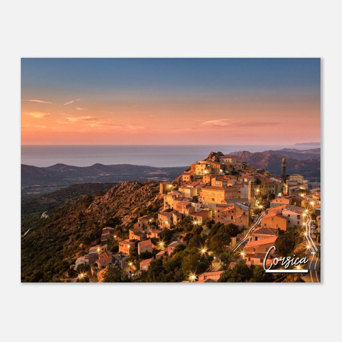 Corsica France Hilltop Village Sunset Mediterranean Island Poster