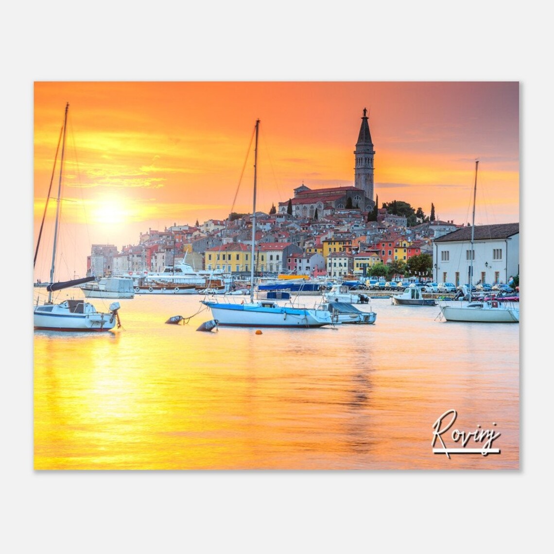 Rovinj Croatia Sunset Harbor Sailboats Old Town Travel Poster