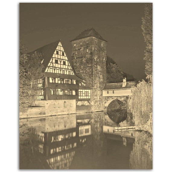 Vintage Nuremberg Print Sepia Tone Cityscape Poster
