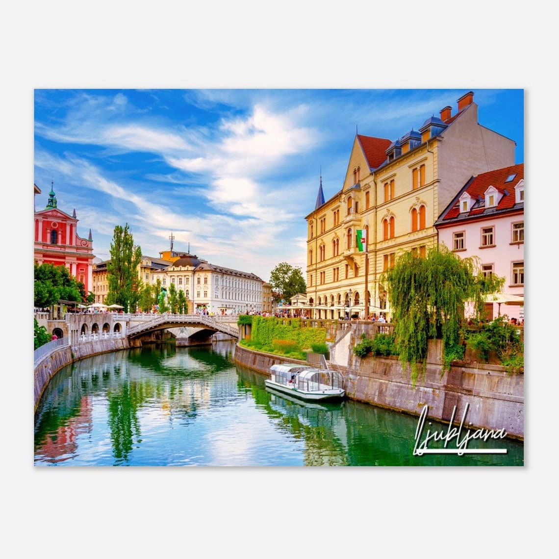 Ljubljana Slovenia Triple Bridge River Old Town Travel Poster