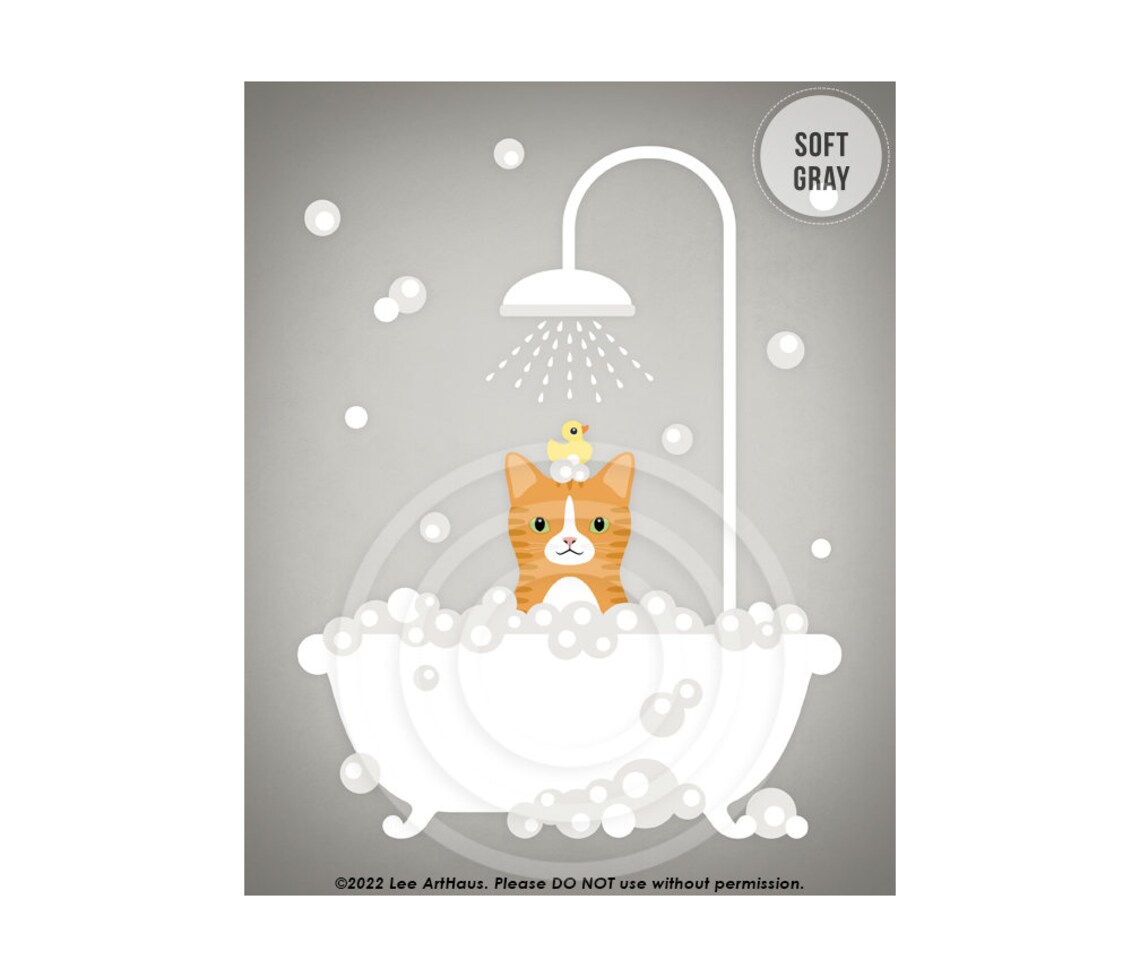 Orange Tabby Cat Bubble Bath Shower Rubber Duck Cute Cat Wall Art Poster - Image 3