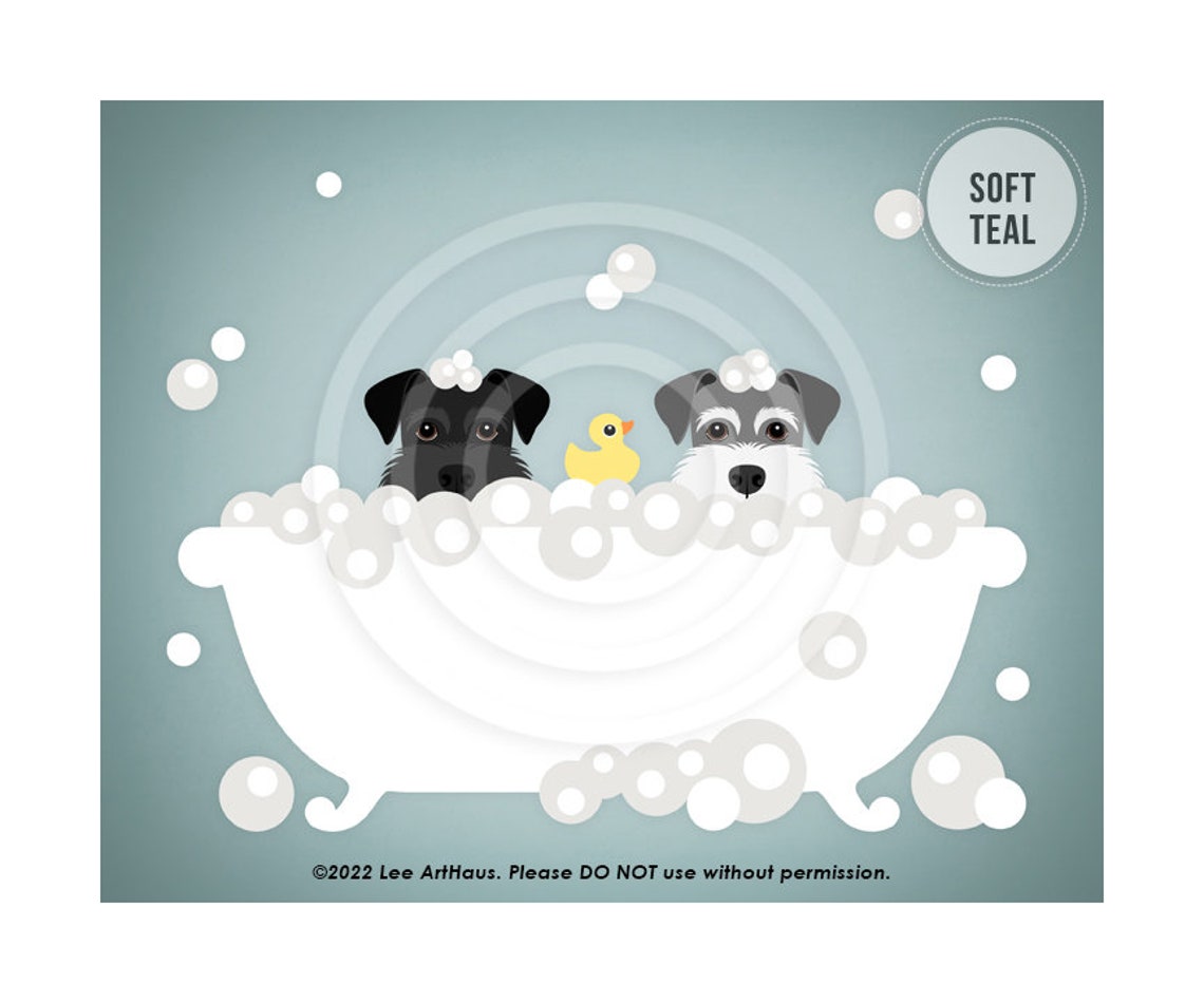 Two Schnauzers In Bubble Bath With Rubber Duck Funny Dog Poster - Image 4