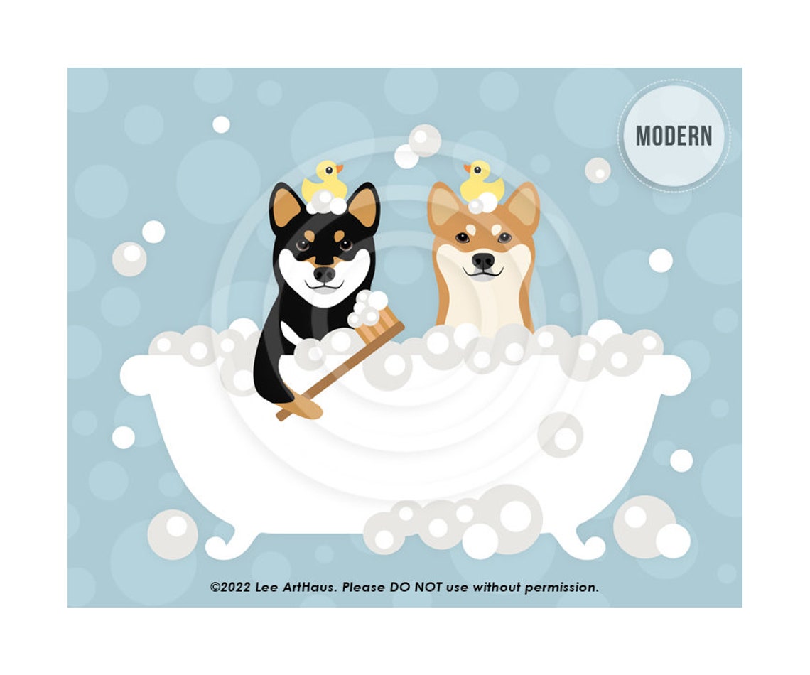 213dp Two Shiba Inu Dogs In Bubble Bath Bathtub Wall Art Shiba Inu Gifts Dog Owner Gift Cute Dog Art Bathroom Wall Decor Dog Art