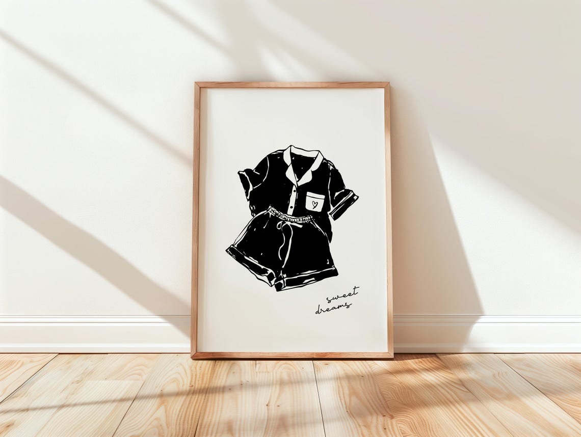 Sweet Dreams Pajamas Black Ink Illustration Bedroom Wall Poster