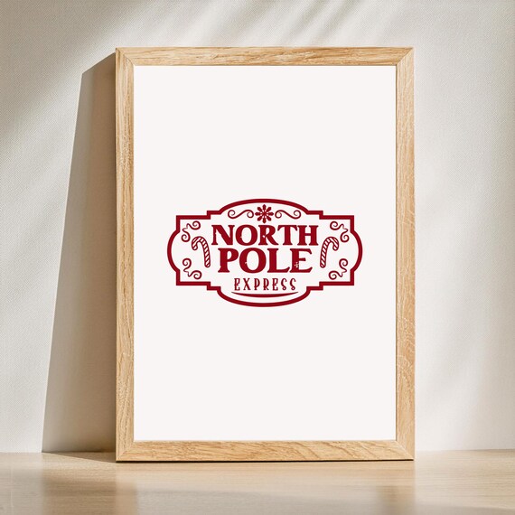 North Pole Express Vintage Badge Christmas Typography Poster