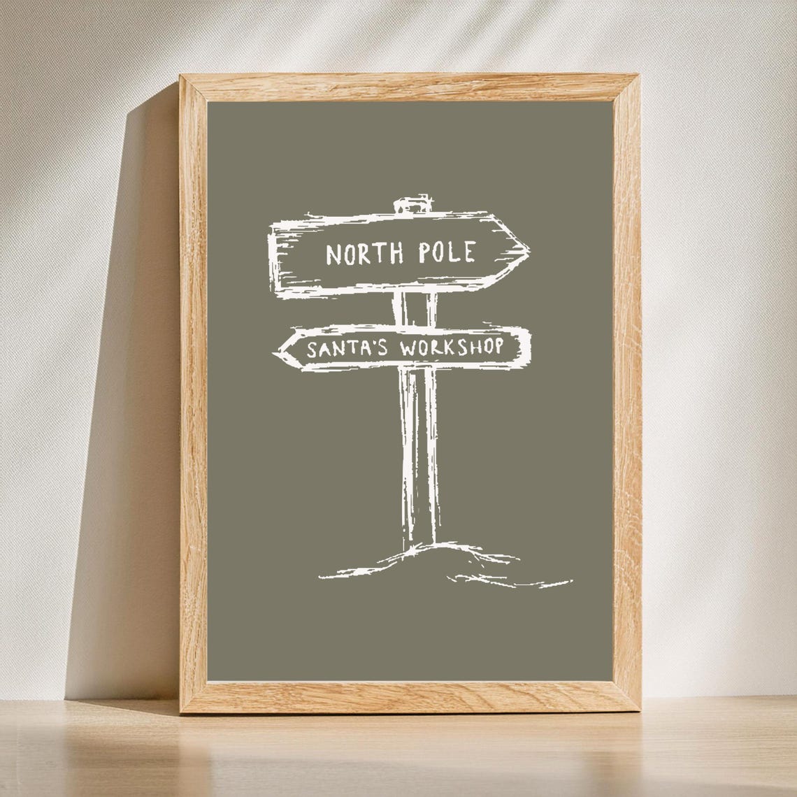 North Pole Santa's Workshop Sign Rustic Farmhouse Christmas Wall Print