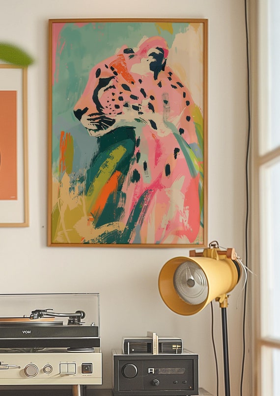 Tiger Poster Pink Wall Art Dopamine Decor Livingroom Decor Kitsch Aesthetic Art Maximalist Wall Art Trendy Art Print Preppy Poster