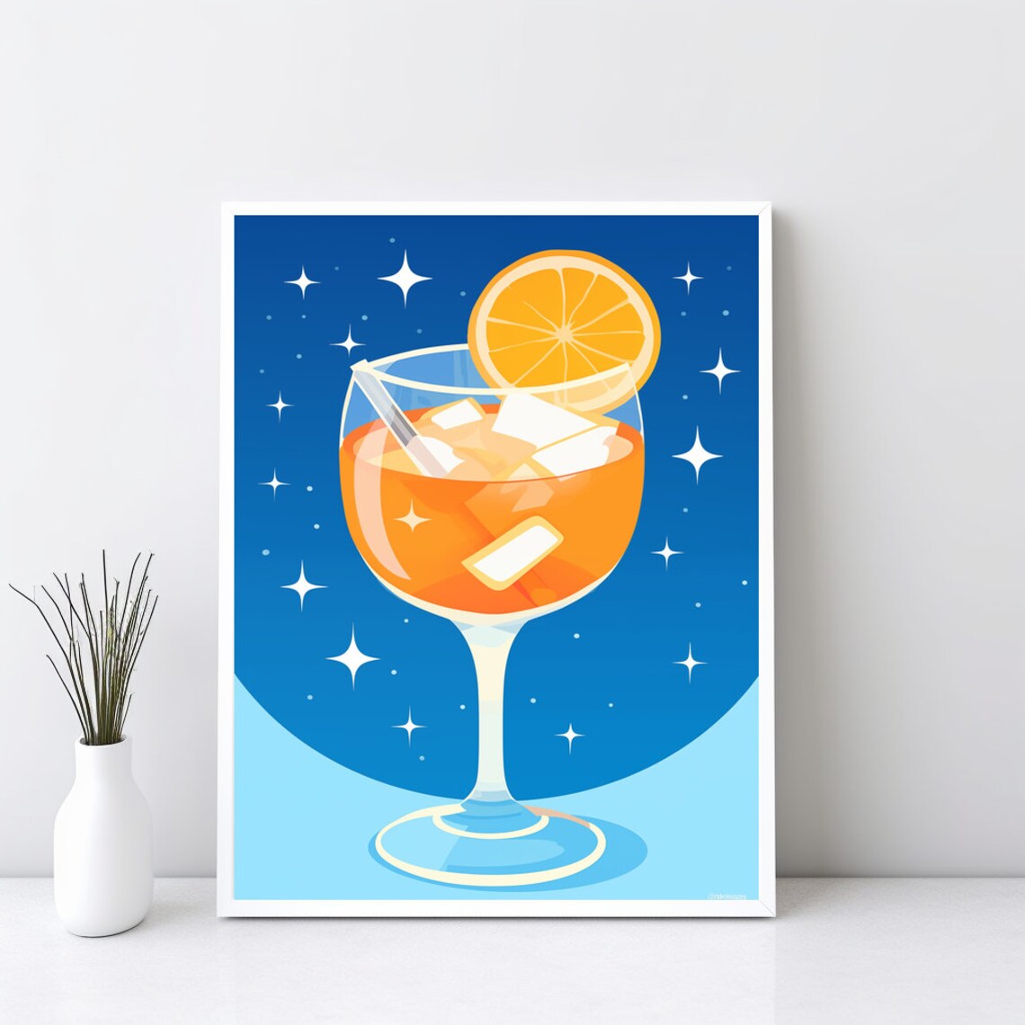 Retro Aperol Spritz Cocktail Illustration Colorful Bar Cart Poster
