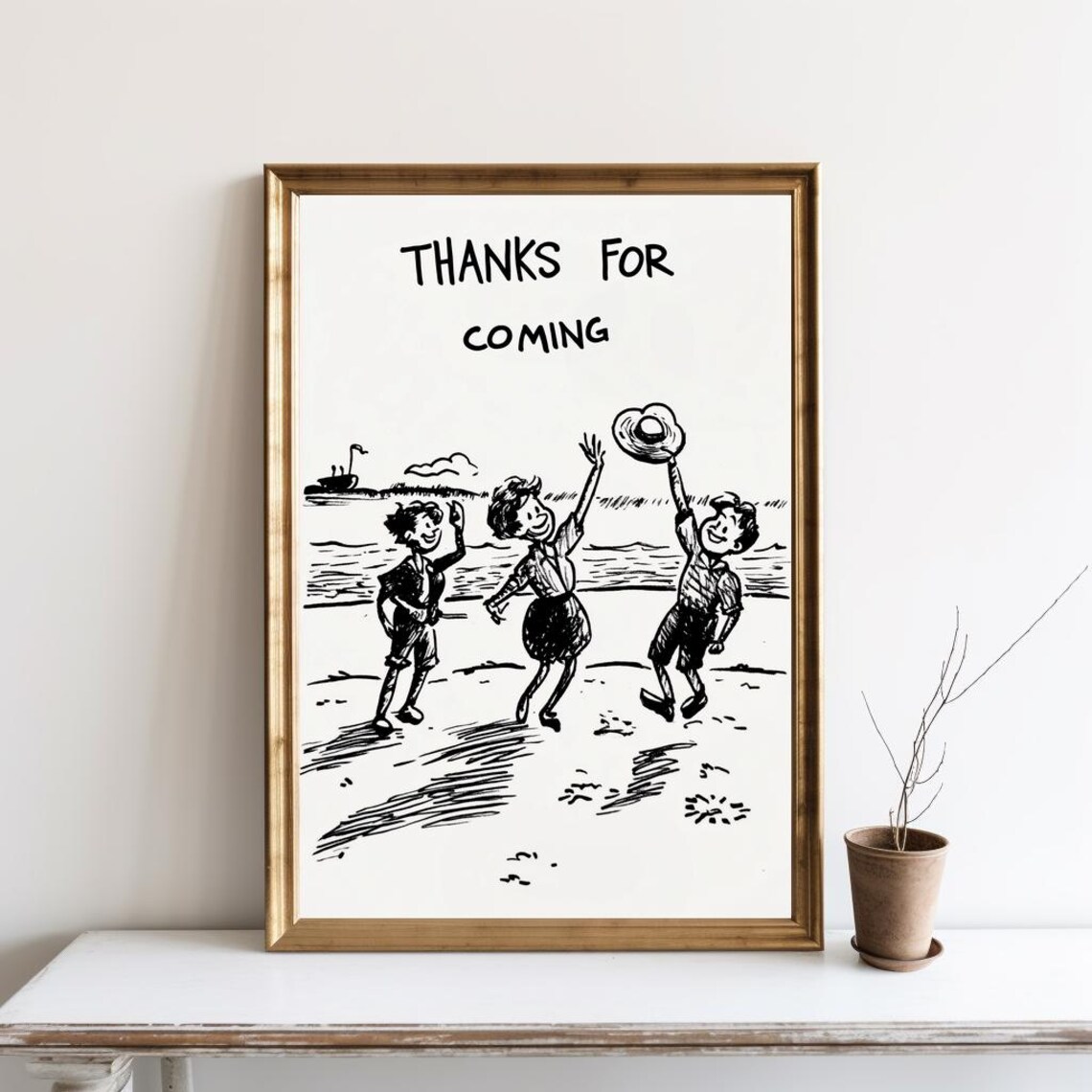 Thanks For Coming Vintage Sailor Style Beach Kids Waving Art Print