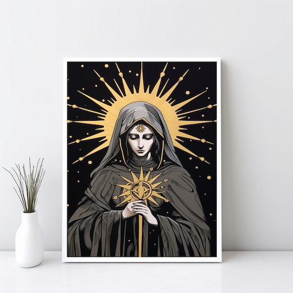 Mater Dolorosa Black and Gold Gothic Catholic Devotional Art Poster