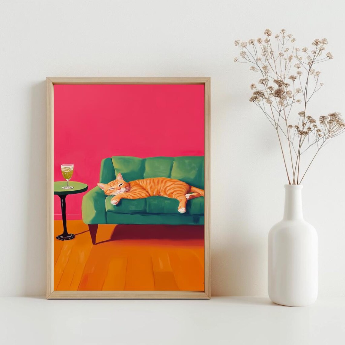Ginger Cat Mid-Century Cocktail Art Print