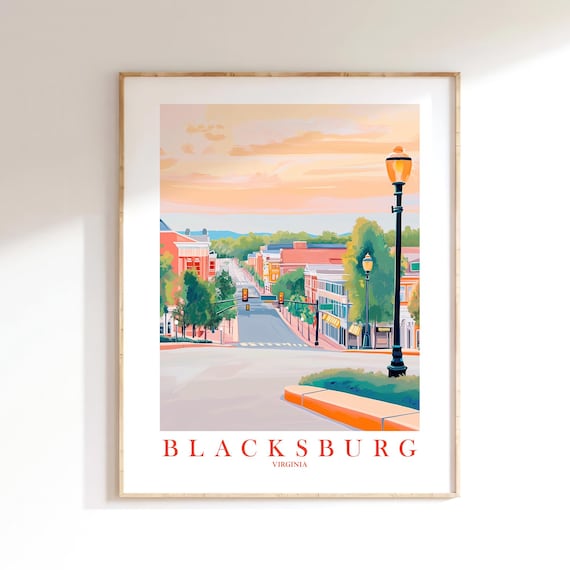 Blacksburg Virginia Downtown Sunset Street Retro Travel Poster