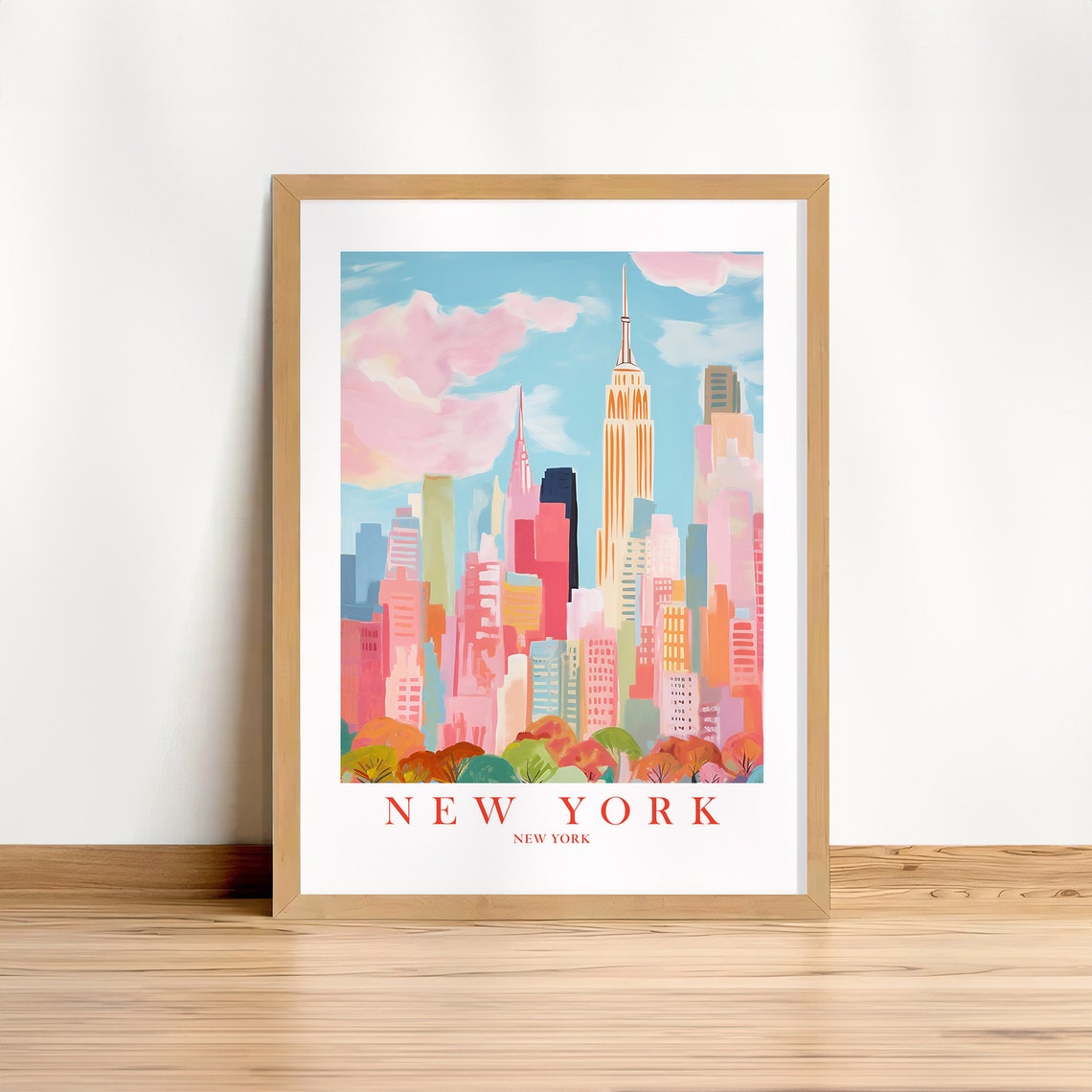 Stunning New York City Pastel Manhattan Skyline City Travel Poster