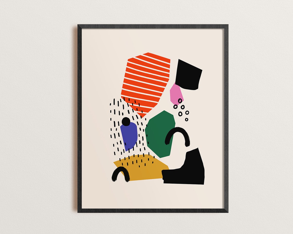 Colorful Abstract Poster Mid Century Cut Out Shapes Orange Black Green