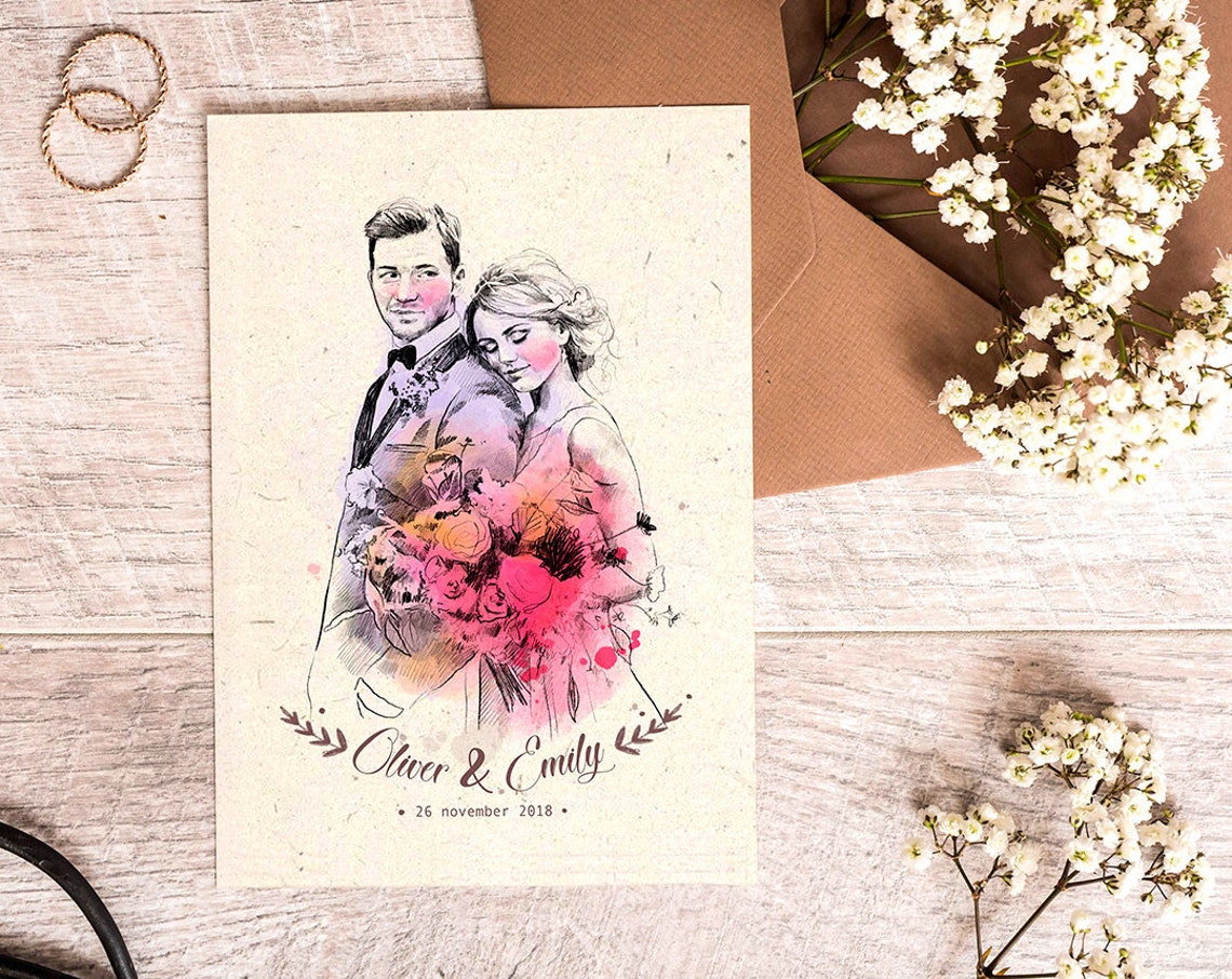 Custom Save The Date Cards Personalised Save The Date Couple Portrait Illustration Personalised Wedding Stationery Minimalist Wedding