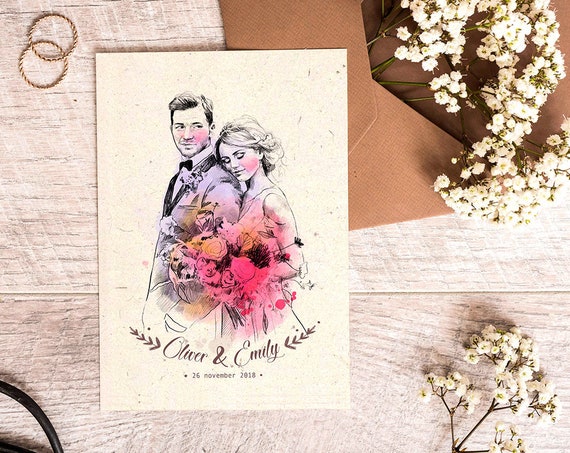 Custom Save The Date Cards Personalised Save The Date Couple Portrait Illustration Personalised Wedding Stationery Minimalist Wedding