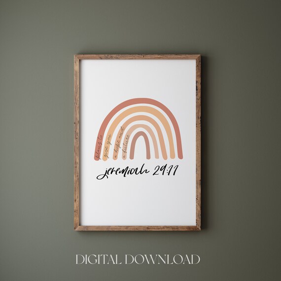 Jeremiah 29:11 Boho Rainbow Nursery Scripture Wall Decor Poster