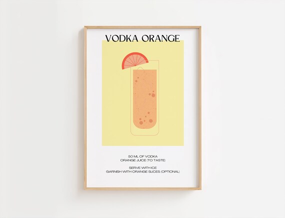 Vodka Orange Cocktail Recipe Retro Geometric Bar Kitchen Art Poster