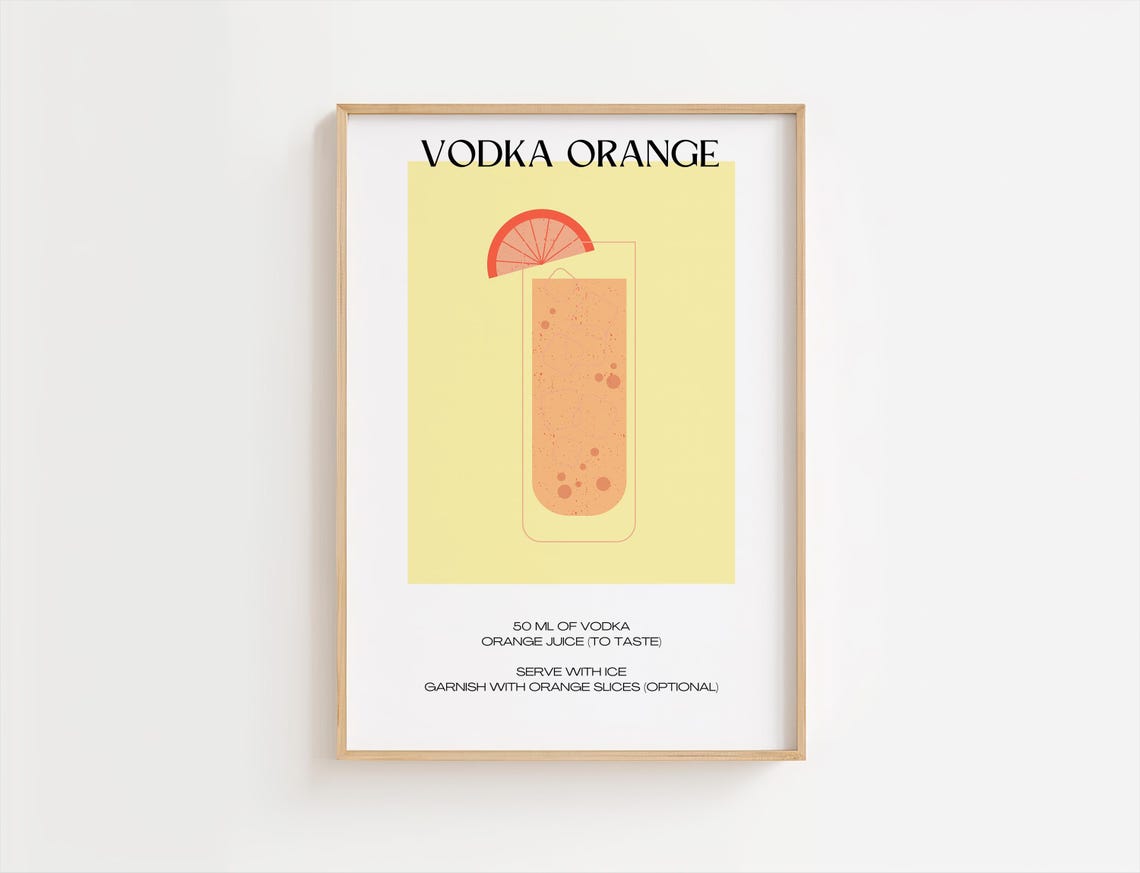 Vodka Orange Cocktail Recipe Retro Geometric Bar Kitchen Art Poster