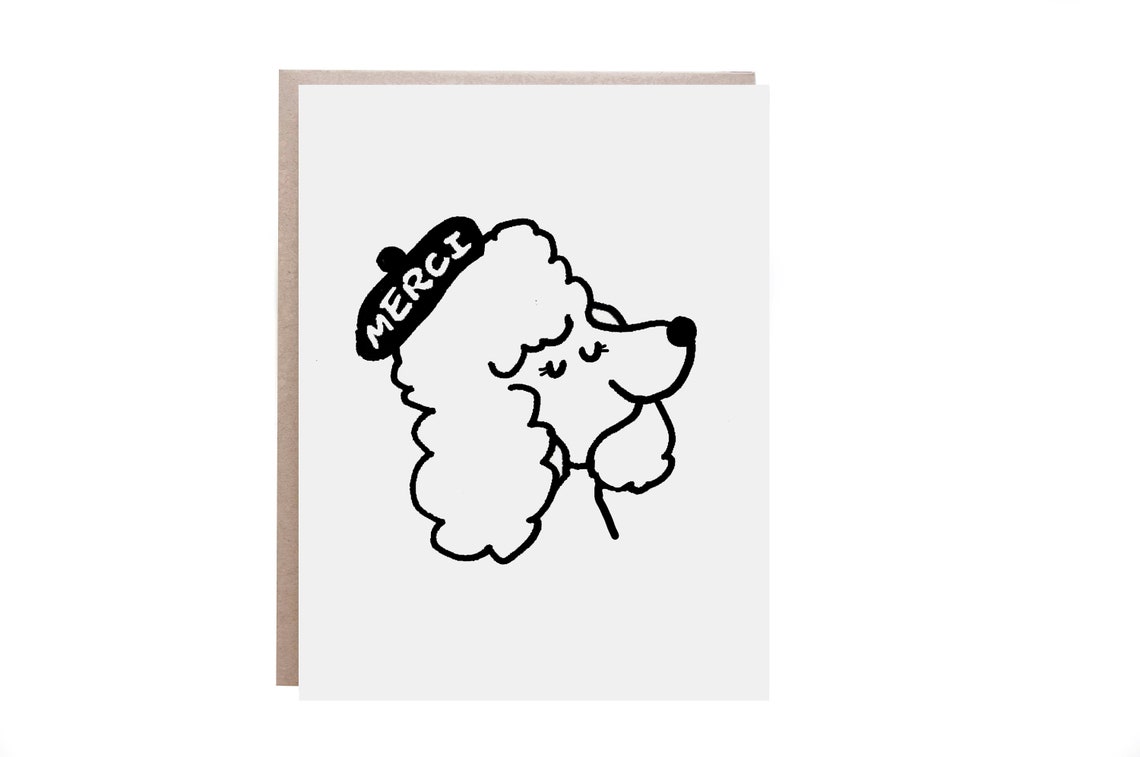 Merci French Poodle in Beret Chic Thank You Greeting Card Poster
