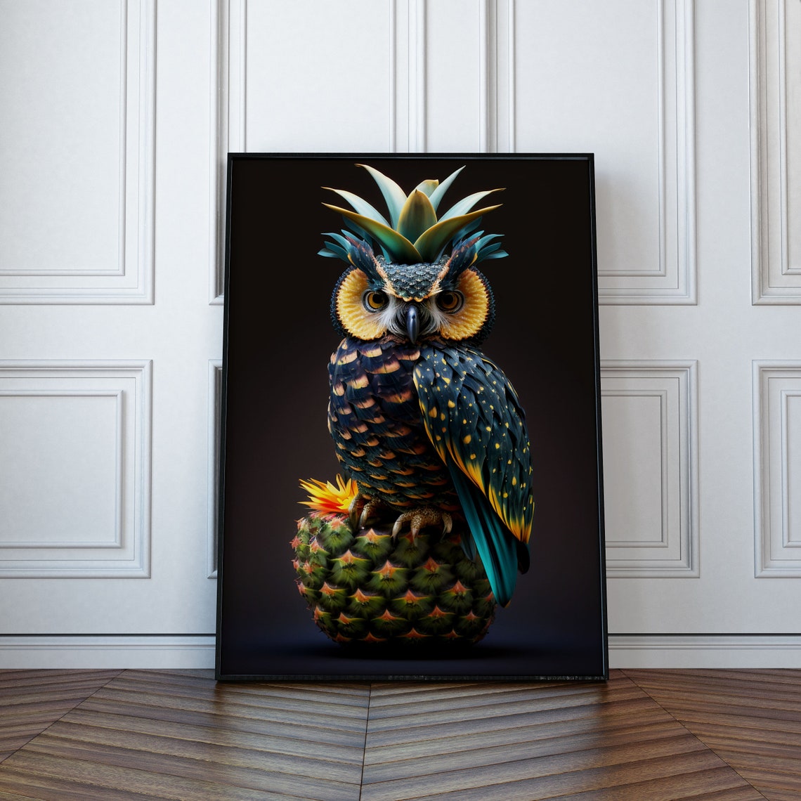 Pineapple Owl Quirky Tropical Kitchen Bird Funny Decor Poster