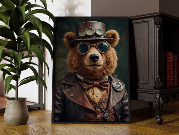 Steampunk Bear Altered Portrait Art Print