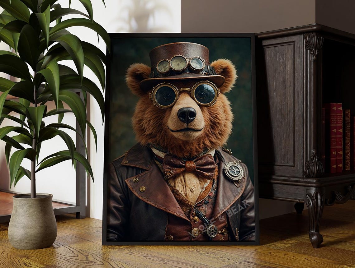 Steampunk Bear Altered Portrait Art Print