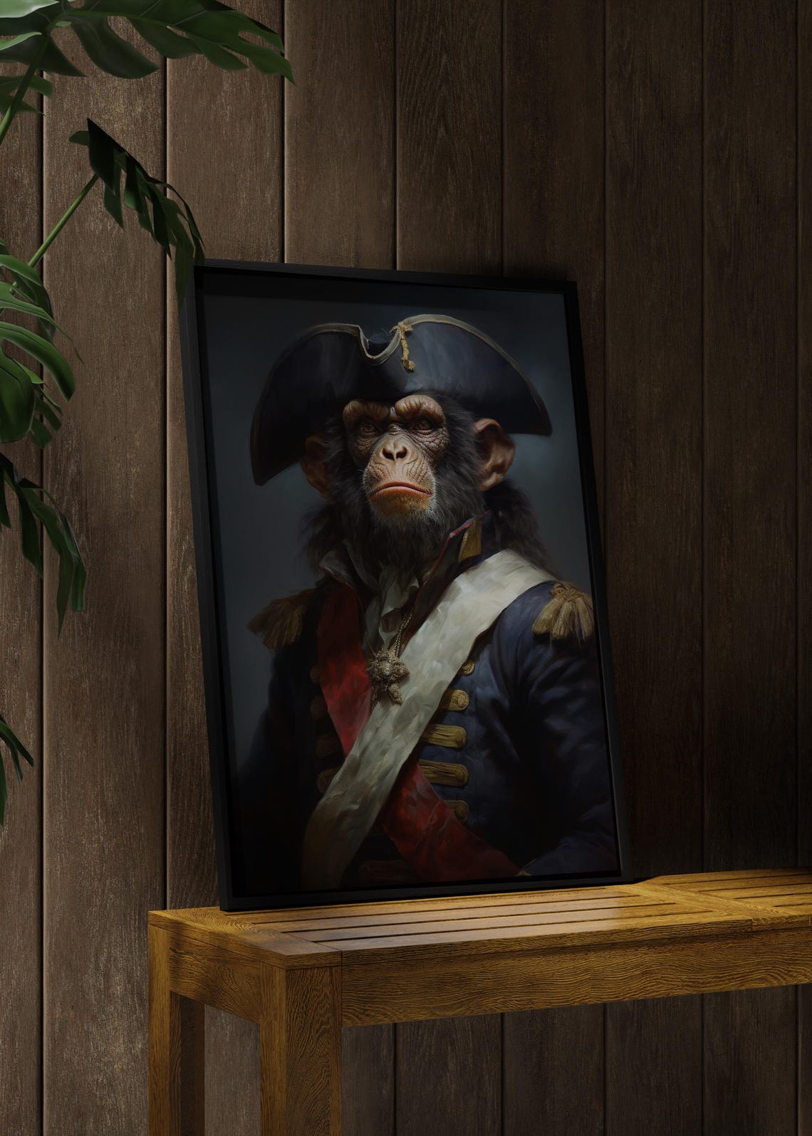 Chimpanzee Pirate Portrait Tricorn Hat Naval Admiral Animal Poster