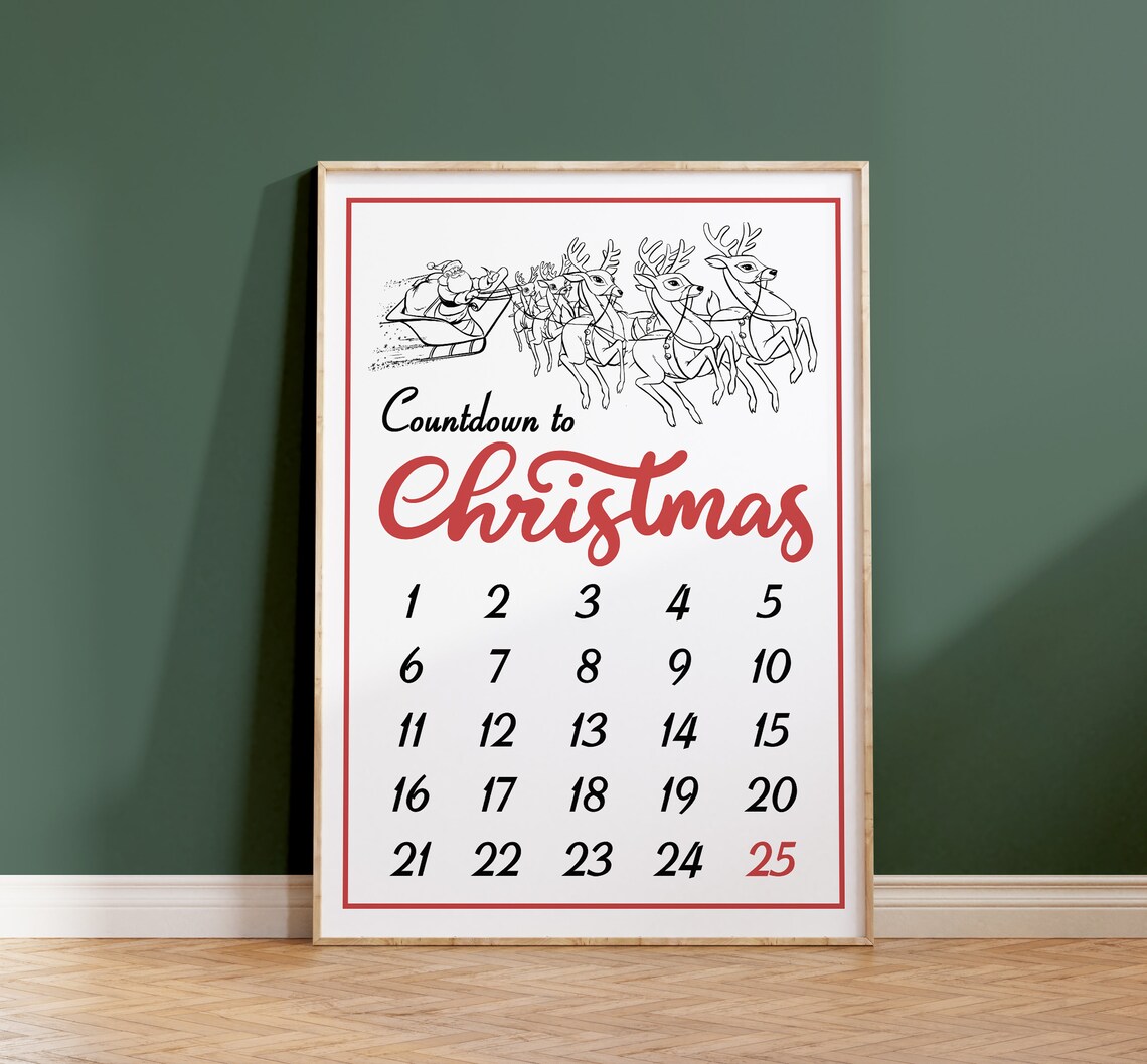 Countdown To Christmas Advent Calendar Santa Sleigh Wall Art