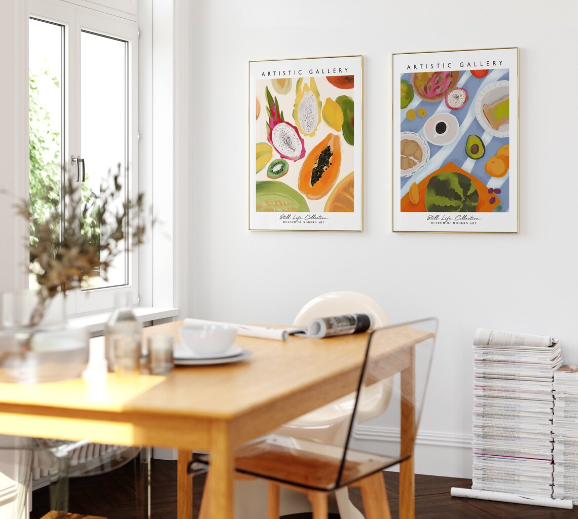 Tropical Dragon Fruit Papaya Kiwi Melon Modern Still Life Gallery Poster - Image 2