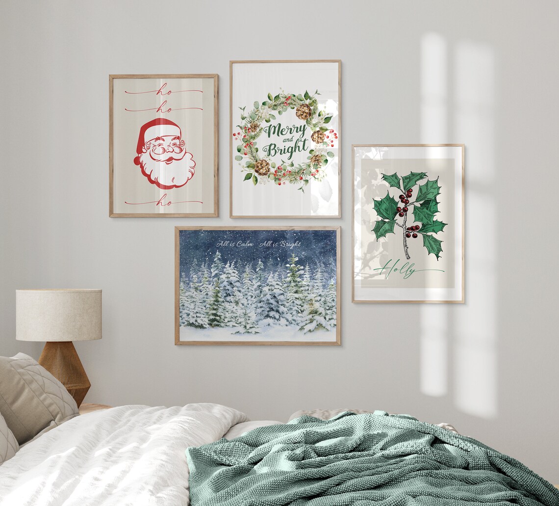 All Is Calm All Is Bright Snowy Forest Night Watercolor Wall Art - Image 2