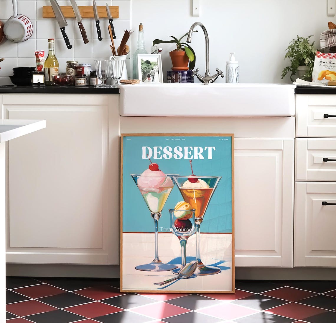 Dessert Sundae Glasses Retro Cherry Ice Cream Treat Kitchen Poster - Image 2