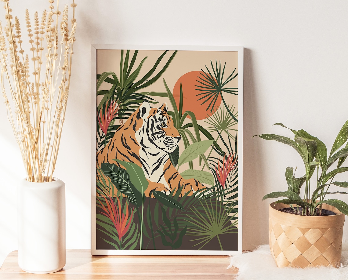 Tiger Boho Tropical Jungle Animal Illustration Art Print