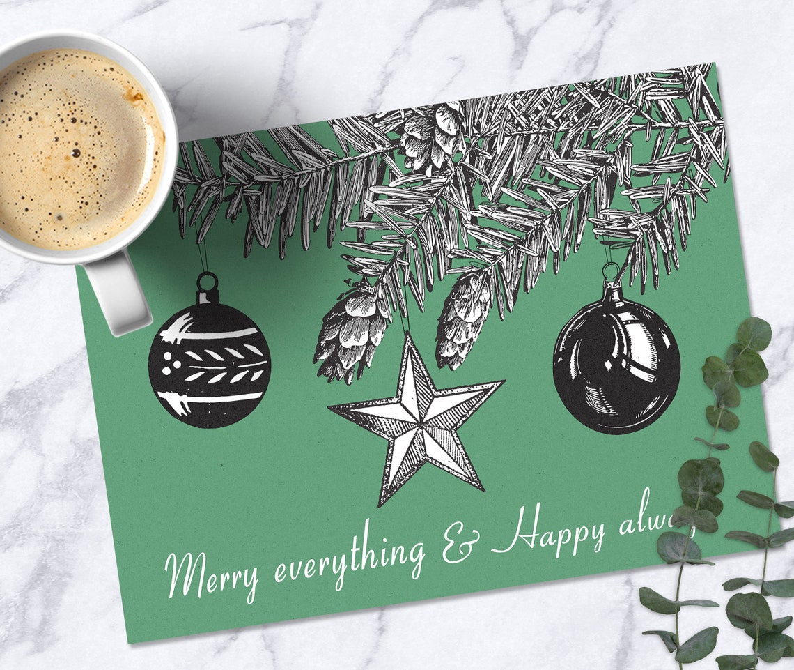 Merry Everything Happy Always Quote Pine Ornaments Green Wall Art - Image 4