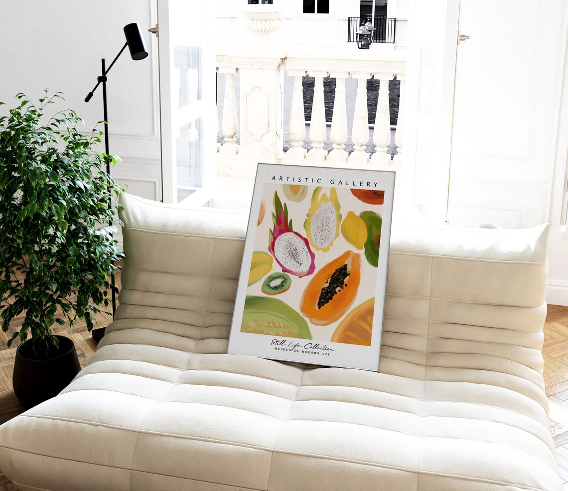 Tropical Dragon Fruit Papaya Kiwi Melon Modern Still Life Gallery Poster - Image 4
