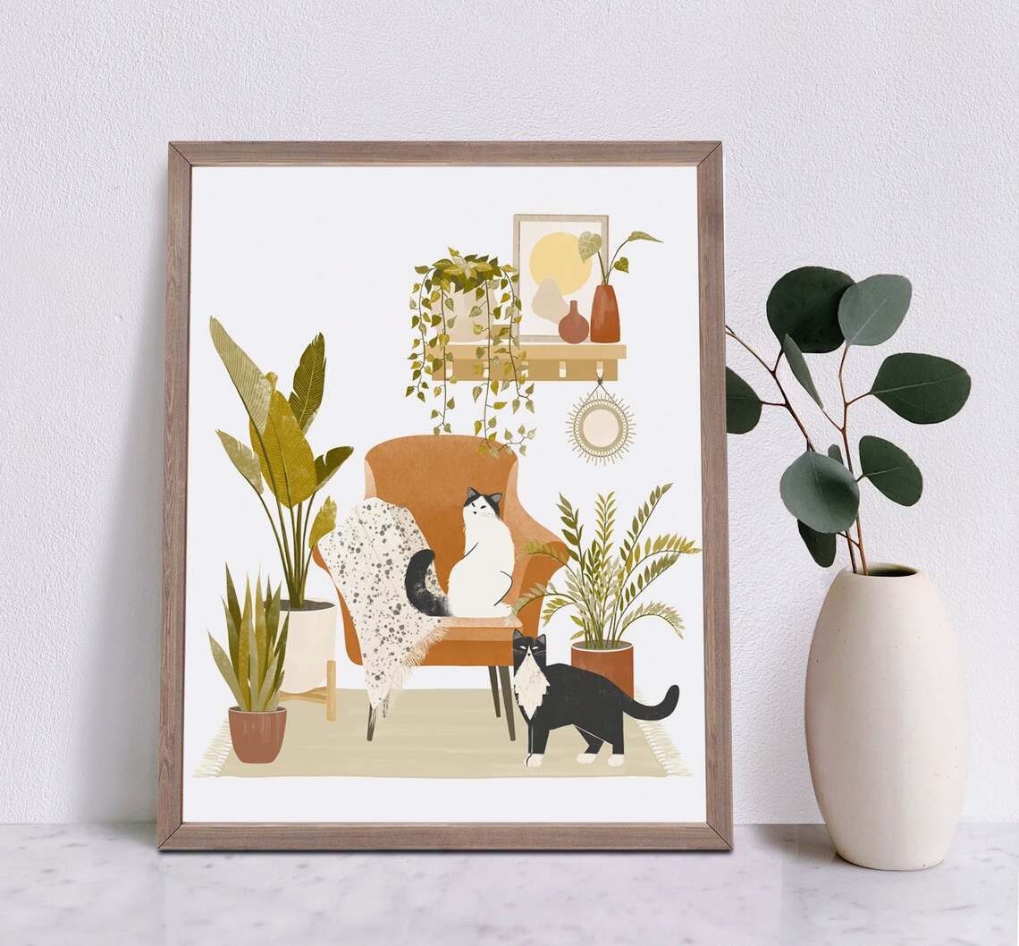 Boho Home Garden With Two Cats Art Print - Image 3