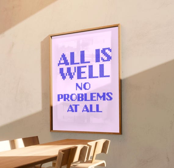 All Is Well Embroidery Print 70s Wall Art Retro 60s Print Eclectic Wall Art Embroidered Funny Kitchen Art Instant Png