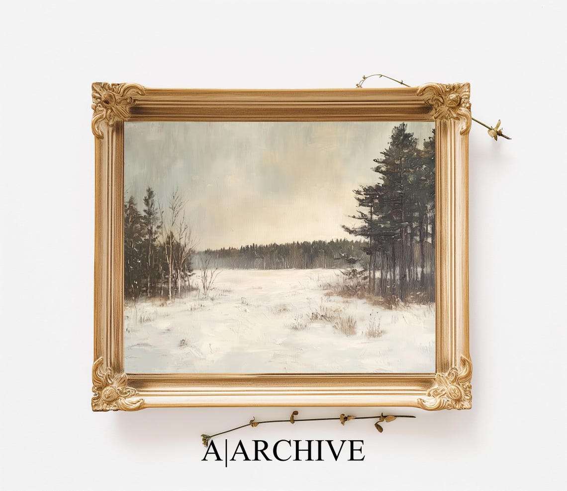 Snowy Meadow Between Pine Forests Soft Light Winter Landscape Poster - Image 2