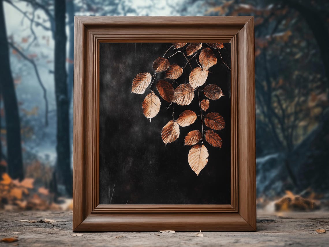 Rust Leaves on Black Vintage Dark Botanical Still Life Poster - Image 4
