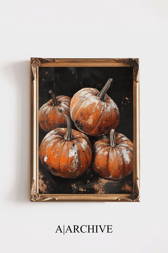 Fall Decor Print Gothic Botanical Artwork Dark Pumpkin Print Moody Fall Wall Decor